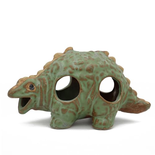 Aquarium Ceramic Decorations Hideout, Cut Ceramic Dinosaurs Cave Rock for Cichlids, Betta Tank Decor