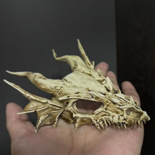 GuoShuang Dragon Skull Decor for Terrarium, Gothic Reptile Hideout Tank Accessories, Realistic Bone Resin Skull Ornament for Lizard Gecko Bearded Dragon Cage Aquarium