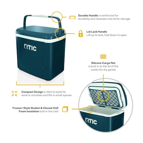 RTIC 8 QT Road Trip Personal Cooler, Small, Compact, Insulated, Portable Ice Chest Box for Food, Drink, Beverage, Beach, Camping, Picnic, Fishing, Boat, 12-Can Capacity - color: Marine/Fresh Mint