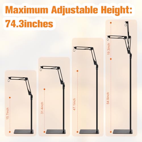 Dual Reptile Lamp Stand Reptile Light Stand with Two Flexible Brackets, Height Adjustable (15.7 inch to 74.3 inch) for Hanging Heat Lamp Holder and Light Fixture