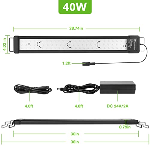 hygger 40W Smart Aquarium Light, Bluetooth LED Light with App Control, Full Spectrum Fish Tank Light with 24/7 Lighting Cycle, 5 Modes, Adjustable Timer, for 30"-36" Freshwater Planted Tank - size: 40W (for 30-36 inch Tank)