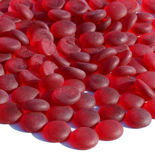QYGL Sea Glass Gems - 0.9 Lb Red Frosted Flat Glass Marbles, Flat Gems Decorative Stones for Vase Fillers, Aquarium Rocks, Floral Supplies, Table Scatter, Craft Mosaics, and DIY Ornaments - color: Red