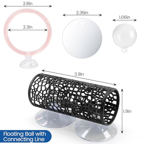 Betta Fish Toys, 1 Betta Fish Tunnel Hammock, 1 Fish Mirror with Floating Ball & 2 Exercise Training Ring Toys, Betta Fish Tank Accessories