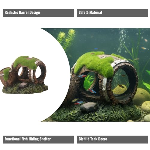 Aquarium Decor Resin Wine Barrel Cave for Fish and Shrimp - Realistic Simulation Barrel Tank Hiding Place for Cichlids, Shrimp, Small Fish - color: Style D, size: 8.8x7.8x7.4 cm