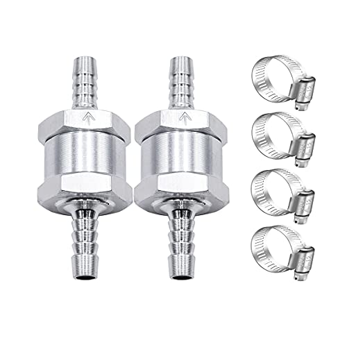 mxuteuk 2Pcs 1/4" 6mm Aluminium Silver Non Return One Way Check Valve with 4Pcs 6-12mm Universal Adjustable Hose Clamps for Fuel Petrol Diesel Line Oil M-H-032-6mm - color: Silver, size: 1/4" 6mm