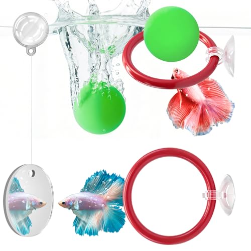 Betta Fish Toys,Including Betta Feeding Ring and Floating Betta Sports Mirror,Betta Enrichment Toys for Small Tank,Betta Fish Tank Accessories