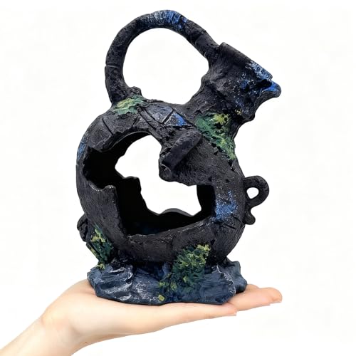 Aquarium Decoration - Fish Tank Cave Decoration Accessories Resin Classical Ceramic Jar Ornaments Betta Fish, Shrimp, Cichlid Rest, Entertainment, and Breeding Spacious Hide and Play Place