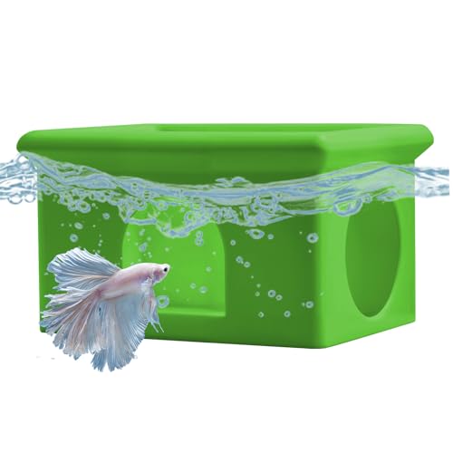 Floating Betta Fish Hammock Cave House for Aquarium, 3D Printed Betta Shrimp Feeder & Hideout Cave Toys, Small Aquarium Feeding Ring Decor, Turtle Fish Tank Decorations Accessories -Green - color: Grass Green