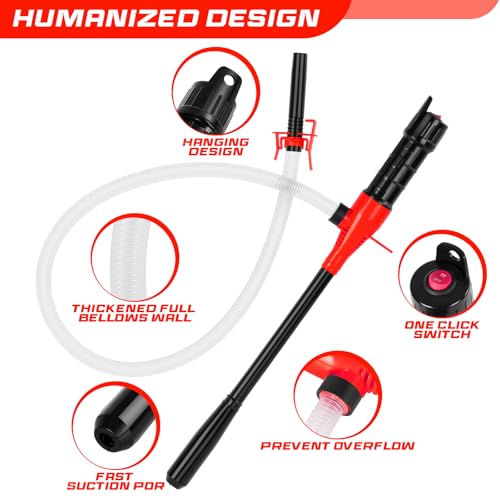 Portable Transfer Pump Battery Operated Electric Siphon Pump for Gas, Fuel, Diesel, Water Transfer 2.4 GPM Flow Oil Extractor, 47" Hose-Easy to Use Hand Fuel Pump, Multi-Use Siphon Transfer Pump(Red) - size: 1 Pack Red