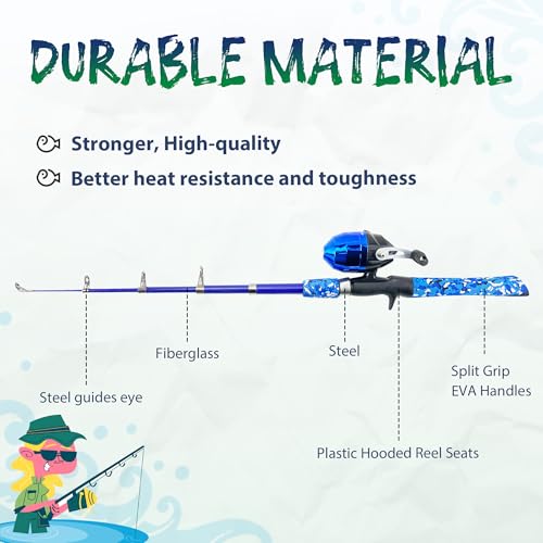WIDDEN Kids Fishing Pole, Portable Telescopic Kids Fishing Poles for Boys and Girls, Fishing Rod and Reel Combo Kit with Tackle Box, and Fishing Net, Best Fishing Pole for Toddler Youth - color: Blue+Green