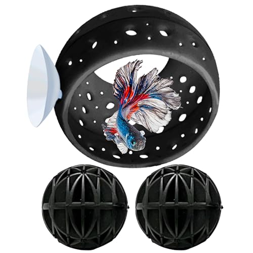 Betta Hideout Resting Spot with Filter Ball, Floating Log for Bettafish with Suction Cup, Betta Resting Spot, Hammock Float Aquarium Accessories, Aquatic Tunnel with Suction Cup (Black) - color: Black