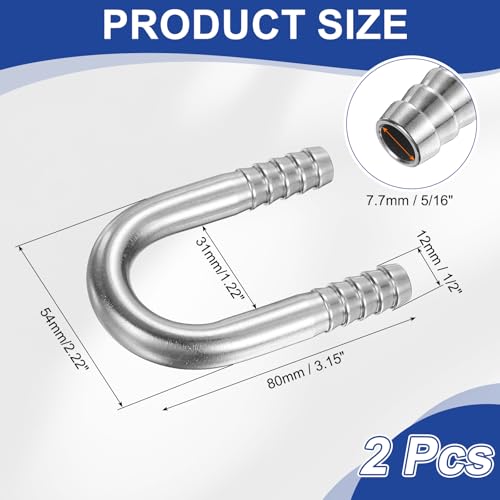 PATIKIL 1/2" (12mm) x 1/2" (12mm) Hose Barb Fittings, 2 Pcs 304 Stainless Steel U Shaped Joint Connector Barbed Fitting Metal Splicer - size: 1/2" (12mm)