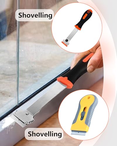 2 Pack Razor Blade Scraper with 20 Plastic and 20 Metal Blades for Removing Paint, Grease from Windshield, Registration Sticker, Glass Top Stove Cooktop Scraper - color: Orange-yellow