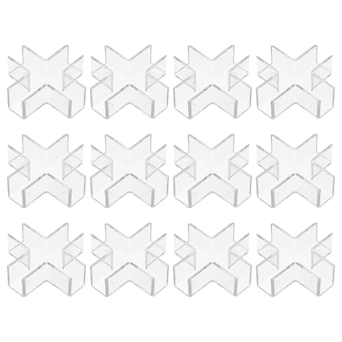 uxcell 12Pcs Plastic Glass Connector, Suitable for 12mm Thick Cross Shaped Glass to Glass Clamp, Fixing Bracket Rimless Clip Holder for Aquarium Fish Tank Display Shelves, Transparent - color: Transparent, size: 12 mm