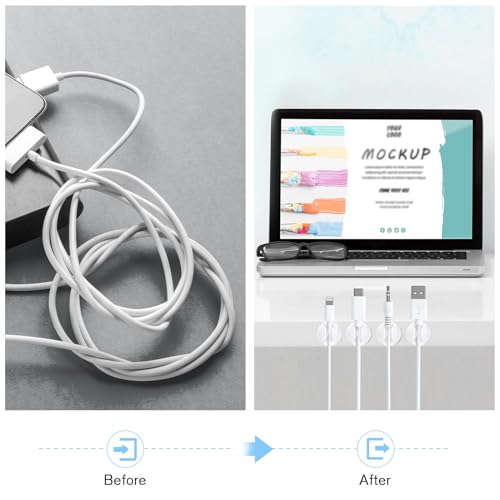 12 Pack Cable Clips, Znben Clear Cord Organizer Holder Adhesive Cord Management Charger Wire Holder Clips for Desk, Home, Office, Car, Cubicle, Nightstand - color: Clear, size: Small