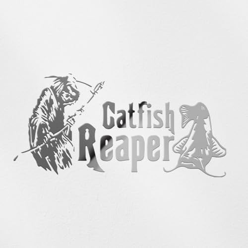 Decal Stickers of Catfish Reaper Fishing #2 (Metallic Silver) (Set of 2) Premium Waterproof Vinyl Decal Stickers for Laptop Phone Accessory Helmet Car Window Mug Tuber - BICVER1570832SIW19Y24 - color: Metallic Silver, size: 6.8'' x 3.3''