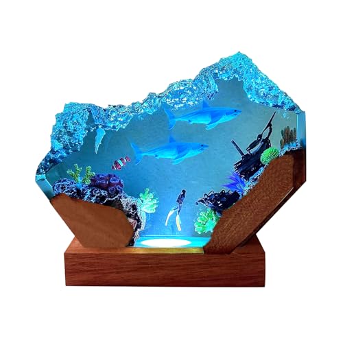 Scuba Diver Ocean Resin Lamp, Handmade Wooden Table Resin Night Light, USB Port Art Ornaments for Home Office Decor, Scuba Diver Gifts for Birthday Holiday, Valentine's Day Gifts for Husband - color: Scuba Diver-2, size: M
