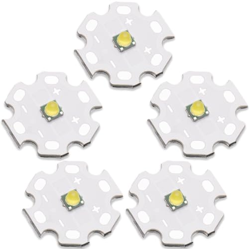 5Pcs 3W 6500K White 3535 SMD High Power LED Chip with Aluminum Plate 20mm Star PCB Base Heat Sink for Led Chip and Floodlight Replacement(60deg,White 6000K-8000K,DC 2.8-3.0V,700mA) - color: White6000-8000k&60deg