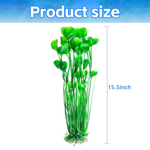 AQUANEAT Artificial Fish Tank Plants, Plastic Aquarium Accessories Large, 15.5 inch Green Decorations, 2pcs - color: Green