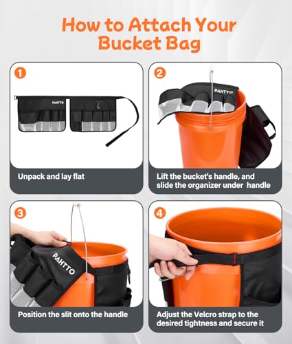 Bucket Tool Organizer, 5 Gallon Garden Bucket Tool Bag, Waterproof Bucket Storage Caddy with Mesh Pocket, Versatile for Car Wash Suppliers, Gardening Tools, Fishing Gear, Fit 3.5 to 5 Gallon Buckets