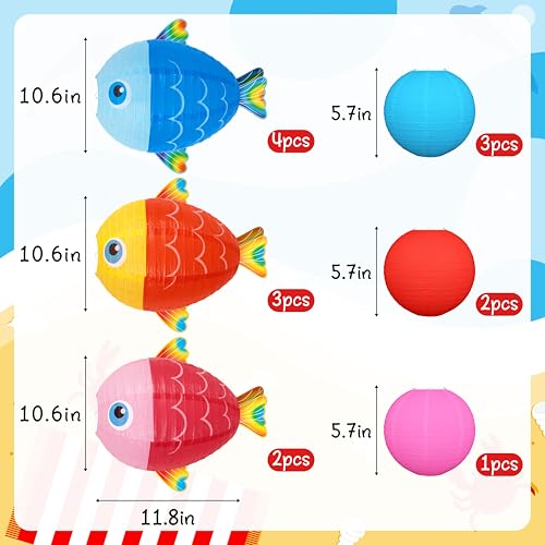 15Pcs Under the Ocean Sea Fish Party Decorations Paper Hanging Lanterns: Fishing Theme Decor for Beach, Summer, Mermaid, Luau, Hawaiian, Birthday Supplies