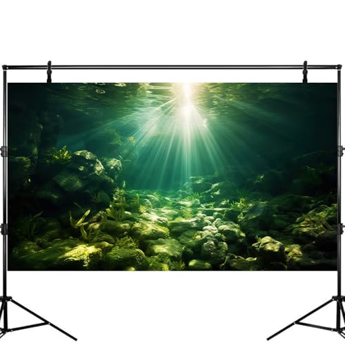 Underwater Sunray Aquarium Background Deep Ocean Rock Cave Fish Tank Background Under The Sea Coral Reef Aquarium Backgrounds Ocean Floor Tropical Fish Terrarium Backgrounds 24x12in - color: Dark Green, size: 24(W)x12(H)inches/ 60(W)*30cm(H)
