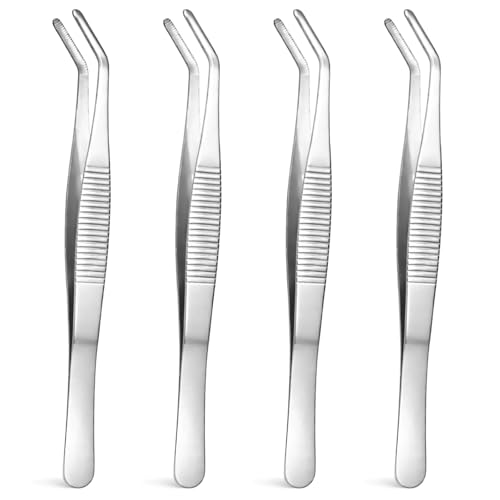 Stainless Steel Curved Tip Tweezers with Serrated Grip, Multipurpose Precision Forceps for Sewing, Crafting and Repair Tasks(4 piece)