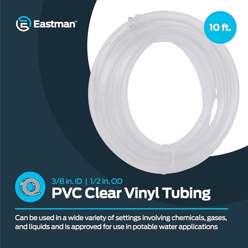 Eastman 3/8 Inch ID (1/2 Inch OD) PVC Clear Vinyl Tubing, 10 Foot Length, 98620 - size: 3/8 in. ID x 1/2 in. OD, style: 10 Ft.