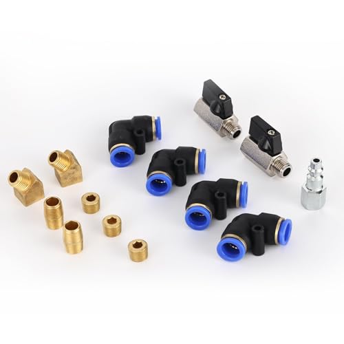 FORNAX Air Line Kit with14-Piece Air Push To Connect Kit, 100ft 1/2 inch OD Nylon Tubing, Air Piping System Industrial Type Quick Connect Coupler and Plug