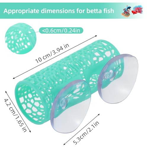 Green Betta Tunnel, Betta Cave with Suction Cups, Plastic Bettas Tank Accessories, Safe Aquarium Decor for Small Fish & Shrimp, Small Fish Toys Hideout Play Area - color: Green