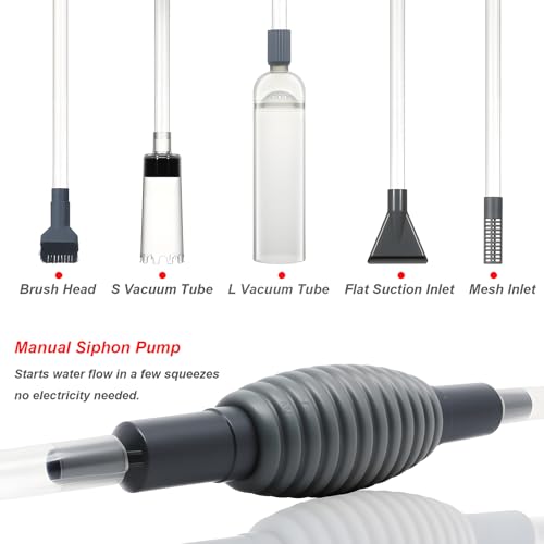 Aquarium Siphon Vacuum Cleaner Kit with Dual Vacuum Tubes, Brush Head, Turkey Baster and Fish Net, Gravel & Sand Cleaner, Aquarium Gravel Vacuum for Water Change and Debris Removal