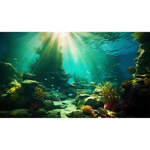 Ocean Floor Fish Tank Background Under The Sea Coral Reef Aquarium Background Tropical Fish Terrarium Backgrounds Underwater Rock Cave Sunray Fish Tank Backgrounds Decorations 24x12in - color: Dark Blue, size: 24(W)x12(H)inches/ 60(W)*30cm(H)