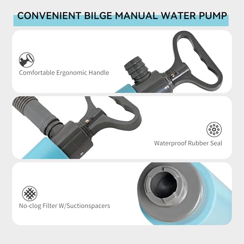 Manual Bilge Pump for Boats Kayak Canoe - Portable Siphon Pump, Kayak Bailer with Reversible Hose,Blue, Medium/ 17 Inch - color: Blue, size: Medium