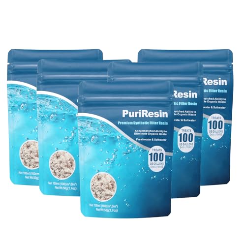 IOAOI PuriResin Aquarium Filter Media, Organic Filtration Resin, for Freshwater and Saltwater Fish Tank, Removes Driftwood Tannins, 100 ml, 5 Packs - size: 5 Packs