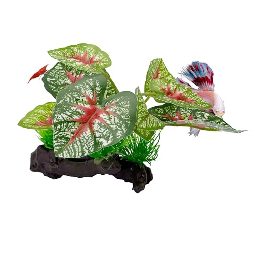 CTWPets Betta Driftwood Decor – Soft Silk Aquarium Plant for Betta Fish, Shrimp, and Tropical Tanks – Safe, Vibrant Aquascape Decoration (Red Vein) - color: Red Vein