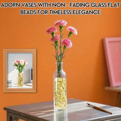 Glass Marbles, 0.97 LB Transparent and Smooth Flat Glass Beads for Vases, Mosaic Gem Pebbles for Aquarium Decor, Floral Arrangements, Mancala Stones, Vase Filler and Crafts, Yellow - color: Yellow