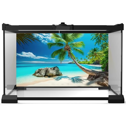 Ocean Beach Aquarium Background Tropical Beach Seascape Coconut Trees Terrarium Backgrounds Sunny Seabeach Coastal Landscape Fish Tank Background Blue Ocean Sandbeach Reptile Tank Backgrounds 30x12in - color: Dark Aqua, size: 30(W)x12(H)inches/ 75(W)*30cm