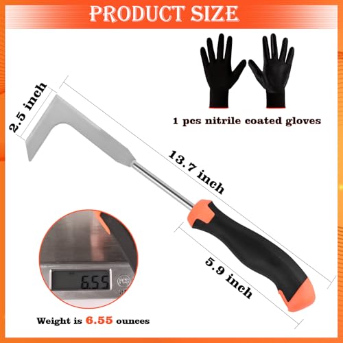 BokingOne Patio Crack Weeder Tool with Ergonomic Handle – Stainless Steel Weed Puller for Patio Sidewalk Driveway Cracks | Rust Resistant Dual-Material Gardening Tool - color: 13.7"silvery