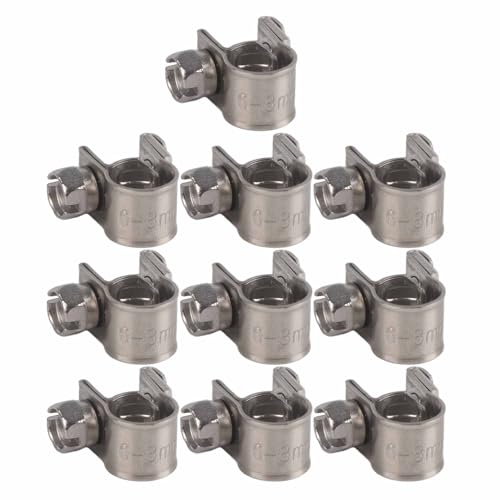 10pcs Stainless Steel Hose Clamps – Adjustable 6-20mm Fuel Line Pipe Clips for Air, Water, Silicone & Fuel Hoses (6-8Mm) - size: 6-8Mm