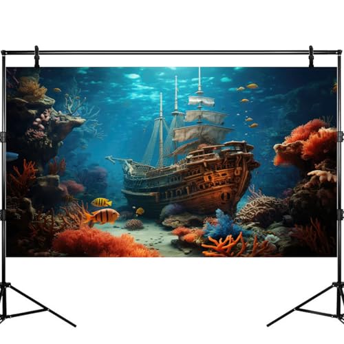 Sunken Pirate Ship Aquarium Background Under The Sea Pirate Shipwreck Fish Tank Background Underwater Ocean Seabed Coral Reef Terrarium Backgrounds Tropical Sea Aquarium Tank Backgrounds 24x12in - color: Purple_Blue, size: 24(W)x12(H)inches/ 60(W)*30cm(H)