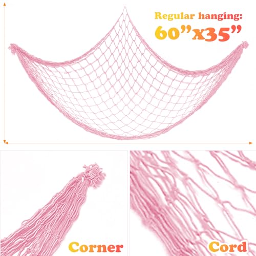 2 Pack Fish Net Decorations for Party,Natural Cotton Hawaiian Party Fishing Net Decorative, Nautical Themed Cotton Fishnet Under The Sea Pirate Ocean Beach Decor - color: 2pack-pink