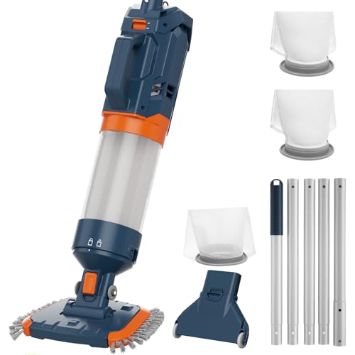 Cordless Pool Vacuum-25 Micron Fluff Ultra Fine Filter, 98inch,True Powerful Suction 18.9GPM,1H Runtime, Handheld Rechargeable Hot Tub Cleaner with Poles for Above Ground&Inground Pool - color: Gray