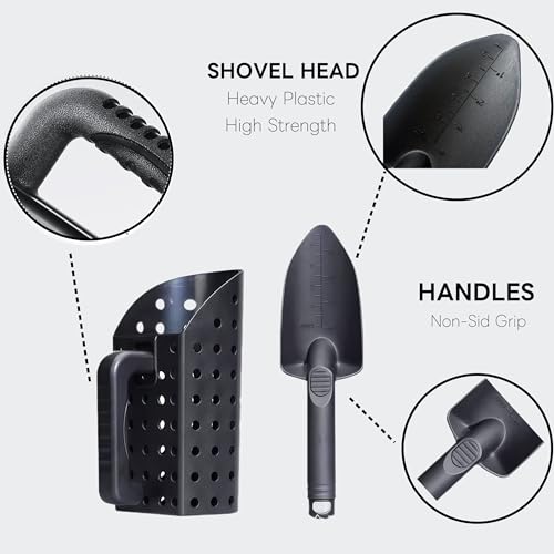 Metal Detector Accessories Kit – Sand Scoop & Metal Detector Shovel, Sand Sifter for Beach, Heavy-Duty Lightweight Tools-Come with Mesh Bag and Gloves