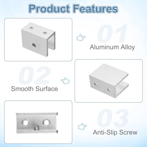 uxcell 4Pcs Glass Shelf Brackets, for 10-12mm Square Shape Glass Combination Fixing Mirror Bracket, Aluminum Alloy Clip Clamp with Screws for Glass/Wood Display Cabinet, Silver Tone - color: Silver Tone, size: 10-12mm