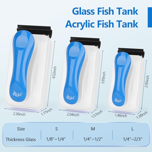 AQQA Aquarium Magnet Glass Cleaner,Dolphin Series-Fish Tank Algae Scraper Brush Cleaner for Glass or Acrylic,2 Detachable Blades Floating Cleaning Tool for 1/4"-2/3" Thickness - size: L 1/4"-2/3" Thickness