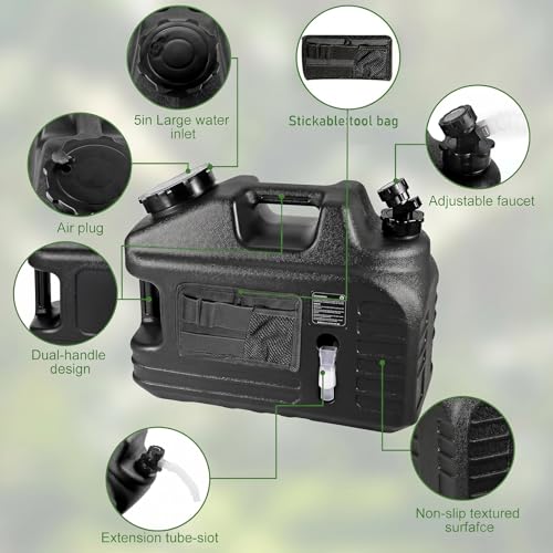 5 Gallon Water Jug, Camping Water Container, BPA Free Portable Water Dispenser with Spigot, Leak-Proof Large Camping Water Jug for Emergency Storage,Outdoor,Hiking - color: Black