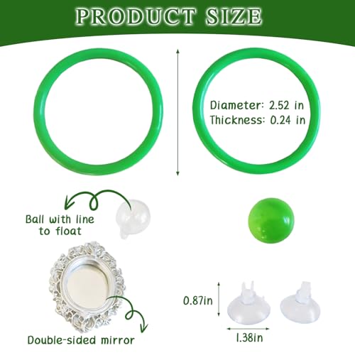 Betta Fish Enrichment Toys Ring and Mirror Floating Exercise Mirrors and Training Ring Floating Mirrors Aquarium with Feeding Rings Aquarium Accessories with Suction-Cup (Green) - color: Green