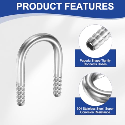 PATIKIL 5/16" (8mm) x 5/16" (8mm) Hose Barb Fittings, 1 Pcs 304 Stainless Steel U Shaped Joint Connector Barbed Fitting Metal Splicer - size: 5/16" (8mm)