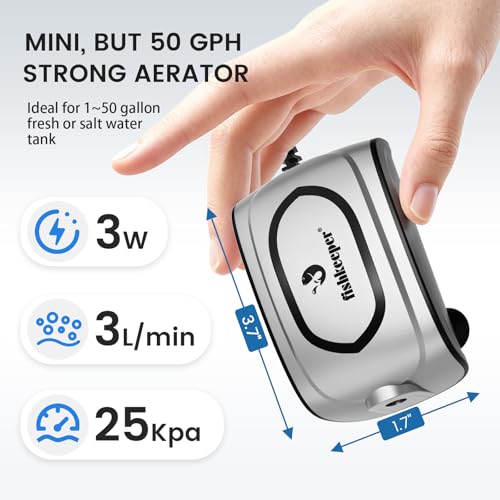 fishkeeper Quiet 3W/5W Aquarium Air Pump - Small & Powerful Dual Outlet Fish Tank Air Pump, Adjustable Oxygen Aerator Pump with Air Stone Bubbler Kits for 1-160Gal Fish Tanks (Silver-Gray, 2026 New) - color: Silver Gray, size: 3W for 1-50 Gallon