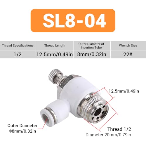 5Pcs Push to Connect Air Flow Control Valve, White 5/16in Tube OD x 1/2" Male Thread 90 Degree Elbow Speed Control Valve Pneumatic Connector Quick Fittings - size: Male Thread G1/2 x White_Standard (5pcs)